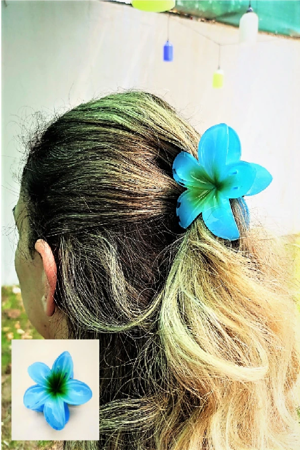 TOPTANBULURUM Mavi Lotus Çiçek Parlak Akrilik Kadın Vintage Mandal Toka