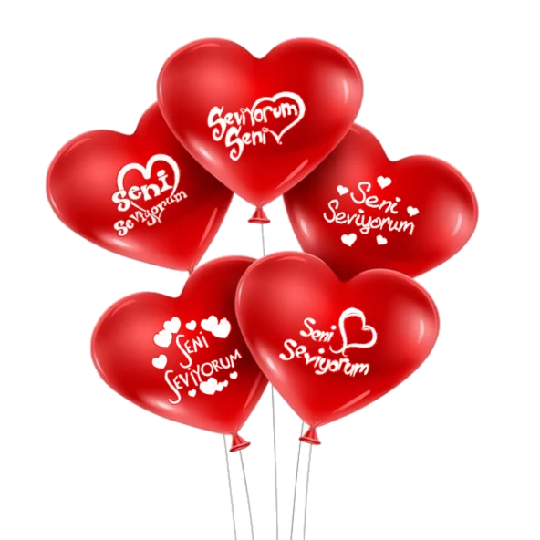 Seni Seviyorum Yazılı 50 li Kalp Balon