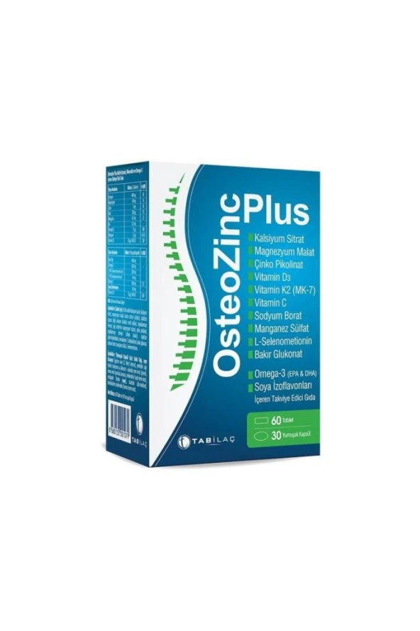 Osteozinc Plus Multivitamin Mineraller Ve Omega-3 Içeren Takviye Edici Gıda 60 Tablet Ve 30 Kapsül ürün görseli