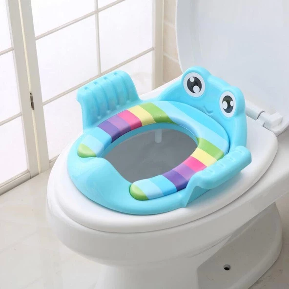 Kurbağa Model Çocuk-Bebek Yanlardan Tutmalı Yumuşak Süngerli Klozet Kapağı Adaptörü Mavi - 3