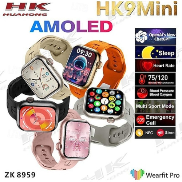 HK9 Mini 41mm Chat Gpt Open Aı Versiyon Amoled Ekran Çift Kordon Akıllı Saat ( Pembe ) - 9