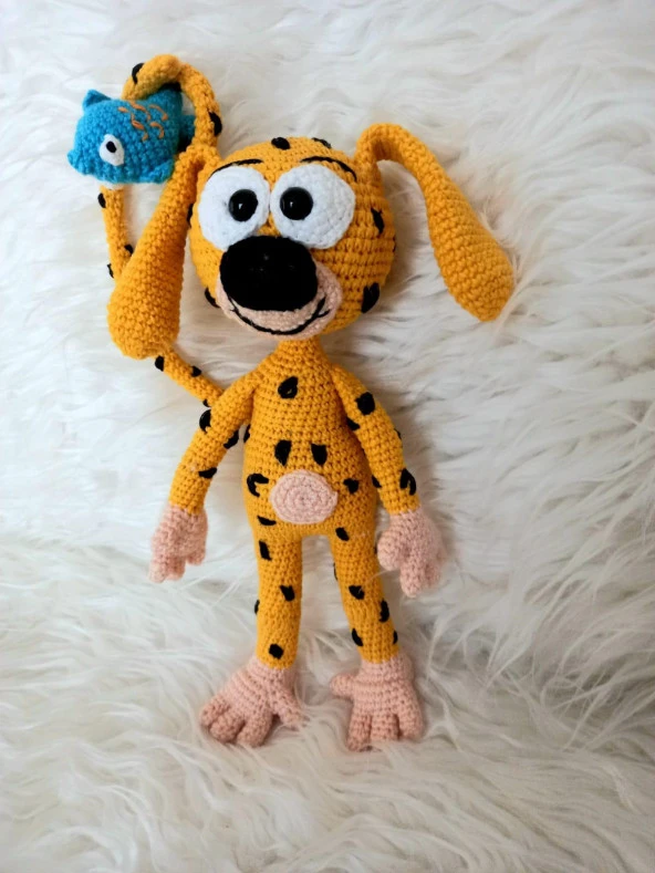 Marsupilami ve Balığı Amigurumi Organik Oyuncak