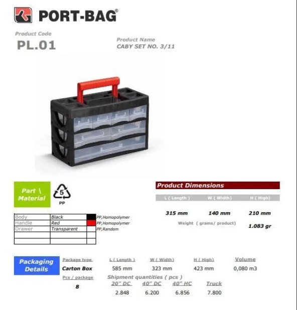 Portbag PL01 Caby 3/11 Çekmece Seti - Resim 3