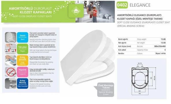 NKP Elagance Amortisörlü+Tak Çıkar Klozet Kapağı - 1