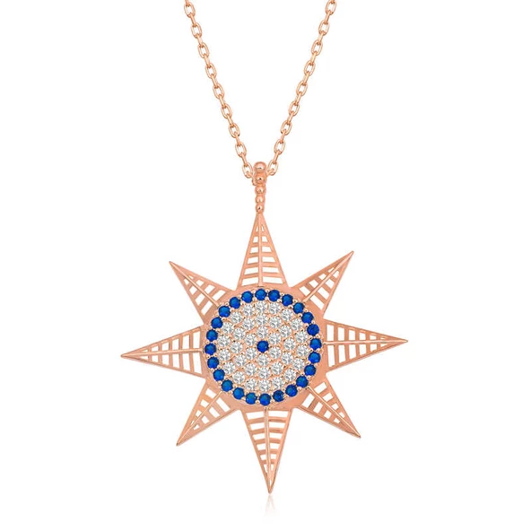 Gümüş Rose Nazarlı Kutup Yıldızı Kadın Kolye ürün görseli 1