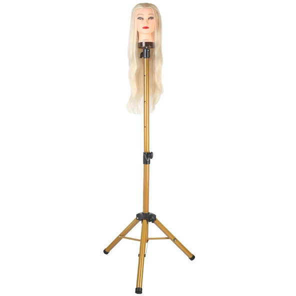 Kuaför Eğitim Mankeni İçin Metal Tripod - Simli Gold + Taşıma Çantası - 2
