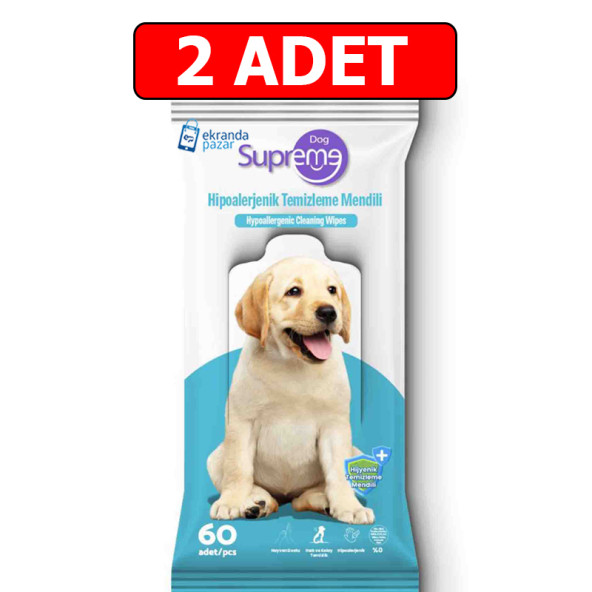 Supreme hipoalerjenik temizleme mendili 2x60adet evcil hayvan kedi köpek temizleme ıslak mendili ürün görseli 1