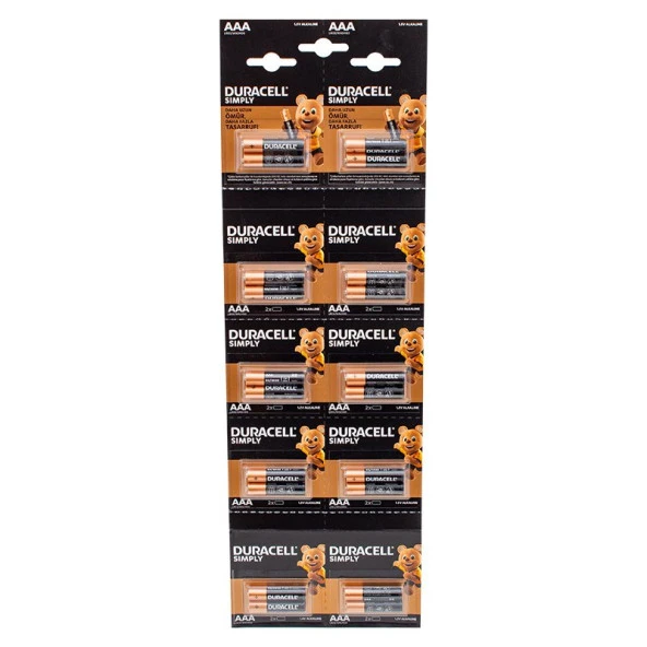 Duracell 1.5V İnce AAA 20'li Alkalin Pil LR03/MN20