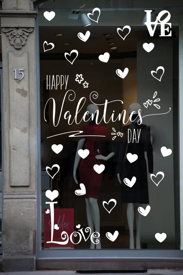 Happy Valentine's Day Sevgililer Günü Sticker Kalp, Love, I Love You Cam, Duvar Sticker Etiket Seti