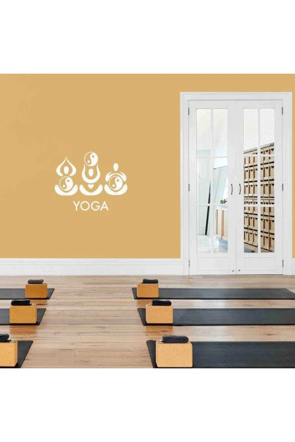 Yoga Duruşları Ve Yin Yanglar Dekoratif Duvar Sticker, Çıkartma, Etiket Beyaz
