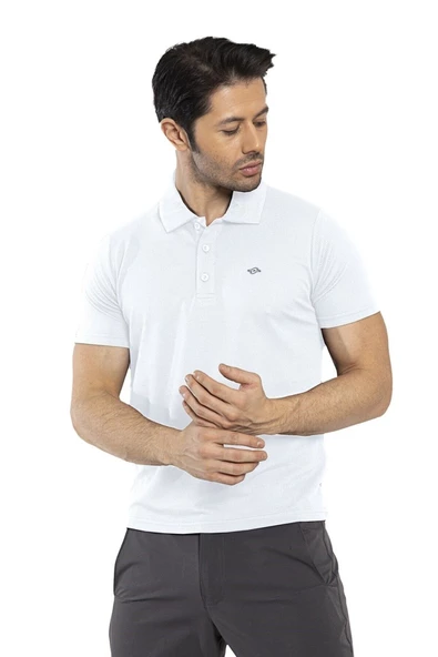 Crozwise Polo Yaka Büyük Beden Beyaz T-shirt - 7133-08 - 2