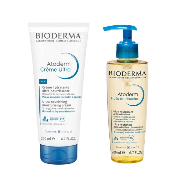 Bioderma Atoderm Ultra Nemlendirici Krem 200 ml + Nemlendirici ve Besleyici Duş Yağı 200 ml Set