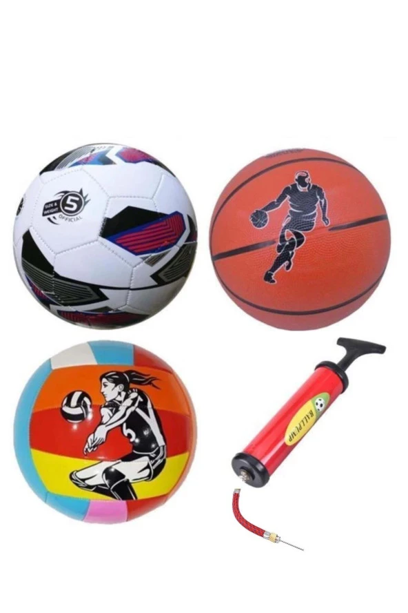 Çocuk Yetişkin Futbol Topu Voleybol Topu Basketbol Topu Seti + Pompa+top Iğnesi