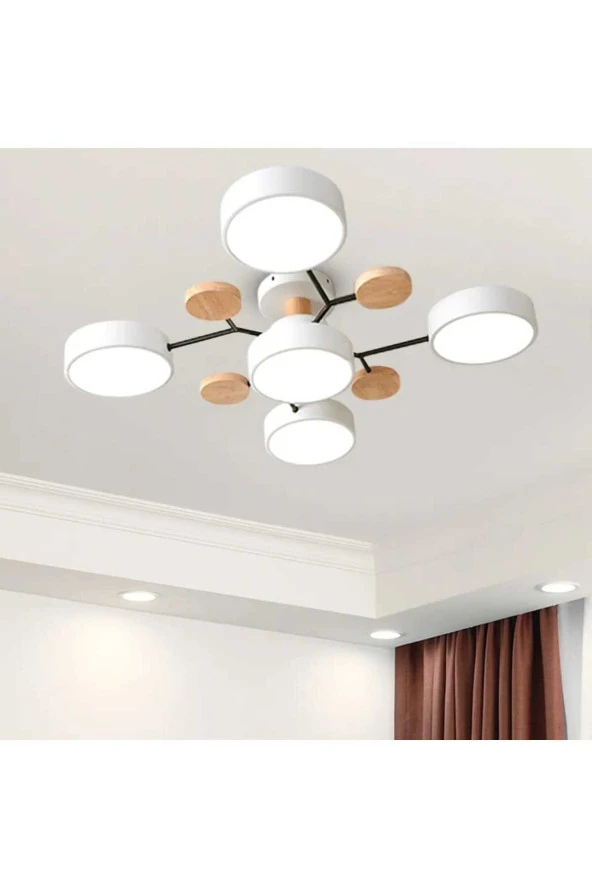 SimaAvize Modern Ahşap Led Avize-5 'li