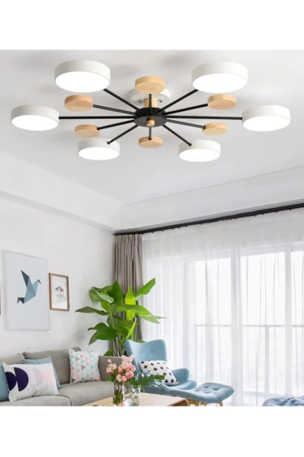 SimaAvize Modern Ahşap Detaylı Led Avize 6'lı