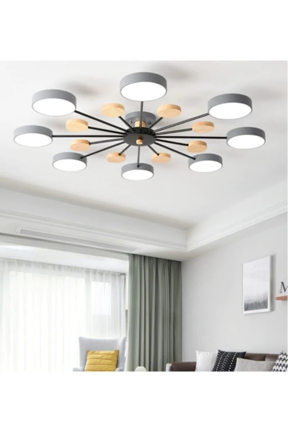 SimaAvize Modern Ahşap Detaylı Led Avize 8'li