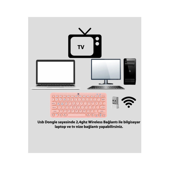 Blueforce Bt-k95 Bluetooth Bağlantılı (USB'SİZ) Taşınabilir Ince Sessiz Klavye Pembe Telefon Tablet Mac Uyumlu - 2