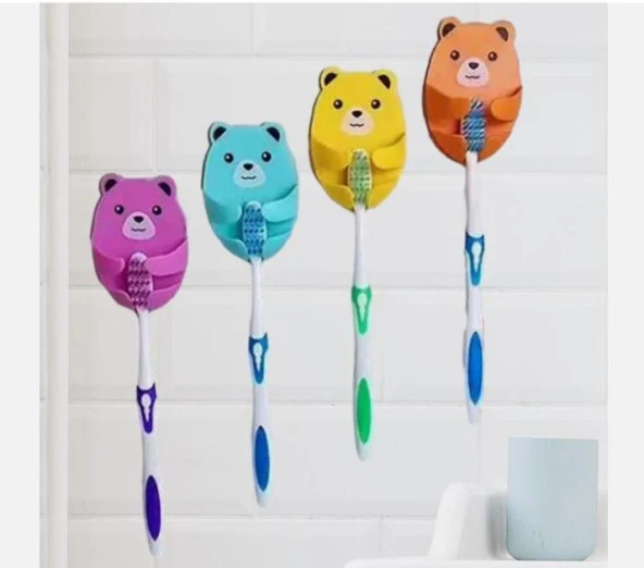 4 Adet Ayıcık Desenli Yapışkanlı Kablo Fiş Tutucu Sevimli Ayıcık Çok Amaçlı Düzenleyici Diş Fırçası Fiş Tutucu - 2
