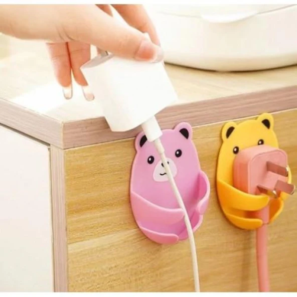 4 Adet Ayıcık Desenli Yapışkanlı Kablo Fiş Tutucu Sevimli Ayıcık Çok Amaçlı Düzenleyici Diş Fırçası Fiş Tutucu - 4