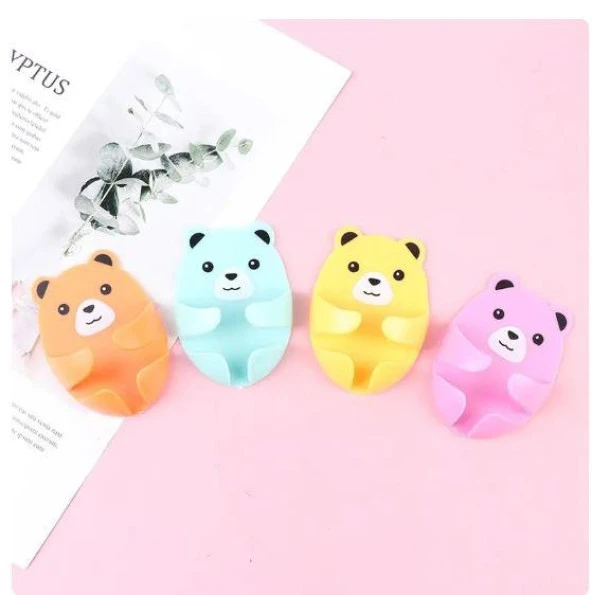 4 Adet Ayıcık Desenli Yapışkanlı Kablo Fiş Tutucu Sevimli Ayıcık Çok Amaçlı Düzenleyici Diş Fırçası Fiş Tutucu - 6