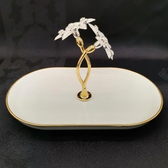 BROŞ 25X15 CM KULPLU OVAL PORSELEN SERVİS ALTIN - 2