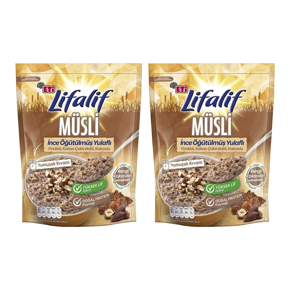 Eti Lifalif İnce Öğütülmüş Yulaflı Fındıklı, Kakao Çekirdekli, Kakaolu Müsli 250 g x 2 Adet - 2
