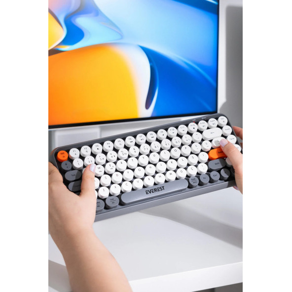 Everest KB-89 CITRUS Gri Wireless 2.4G + Bluetooth Çoklu Cihaz Bağlantılı Kablosuz Mini Q Klavye - 2