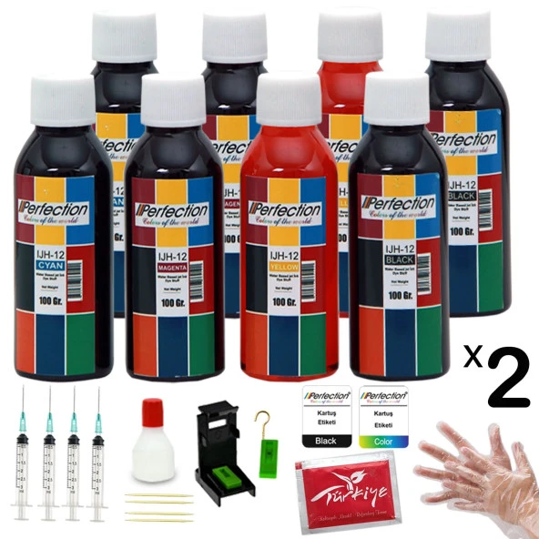 Perfection  HP 304 Siyah ve Renkli Kartuş Uyumlu Dolum Seti 8 x 100 ML ürün görseli 1