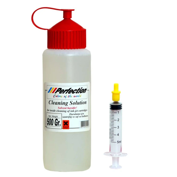 Perfection Kartuş Nozzle Açıcı Solisyon 500 ML + Sarı Uç Şırınga + Vakum Aparatı