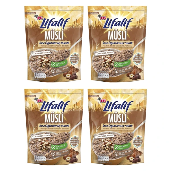 Eti Lifalif İnce Öğütülmüş Yulaflı Fındıklı, Kakao Çekirdekli, Kakaolu Müsli 250 g x 4 Adet - Resim 2