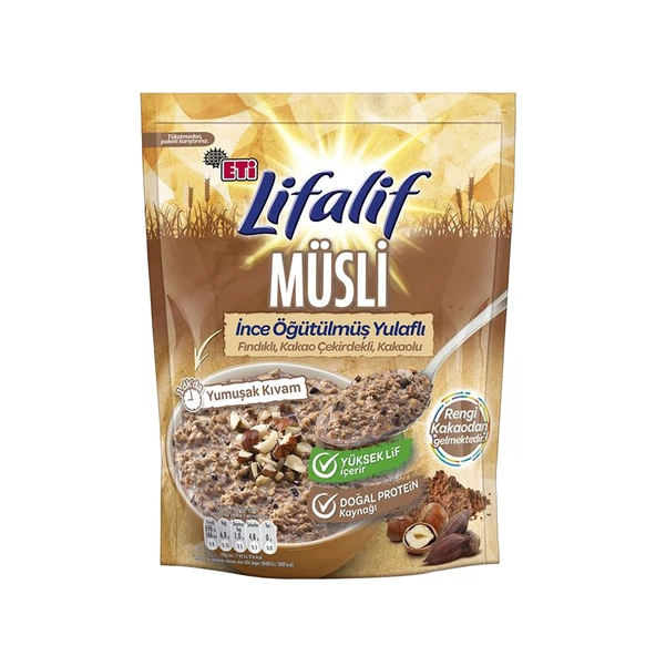 Eti Lifalif İnce Öğütülmüş Yulaflı Fındıklı, Kakao Çekirdekli, Kakaolu Müsli 250 g x 4 Adet - Resim 3