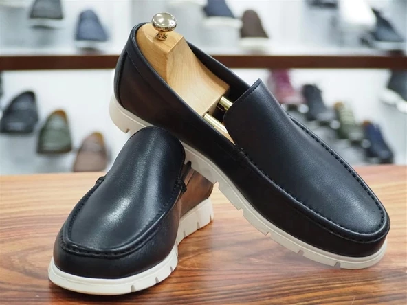 LACİVERT CİLT HAKİKİ DERİ ERKEK LOAFER AYAKKABI - 5