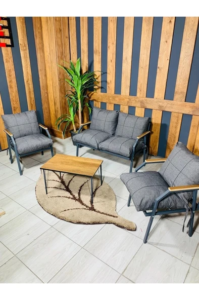 UFUK HOME Bahçe Mobilyası Linda 211 Sehpalı Antrasit Bahçe Takımı Metal Balkon Takımı Çay Seti
