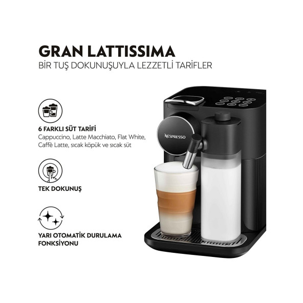 Nespresso F531 Gran Lattissima Siyah Kapsül Kahve Makinesi - 3