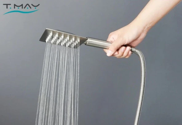 T-MAY Sart Mat İnox Kare Borulu Hareketli Sürgülü Duş Seti Üst Takımı - 5
