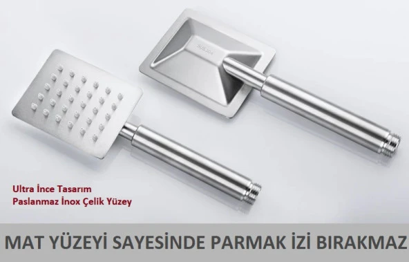 T-MAY Sart Mat İnox Kare Borulu Hareketli Sürgülü Duş Seti Üst Takımı - 6