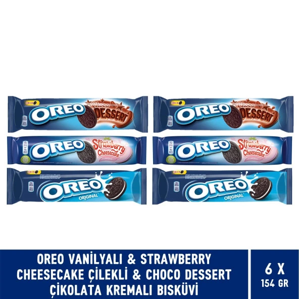 Oreo Vanilyalı & Choco Dessert & Çilekli Cheesecake 154 gr Bisküvi  - 6 Adet