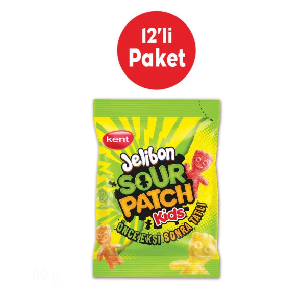 Jelibon Sour Patch Kids Karışık Meyve Aromalı Şekerleme 80 gr - 12'li Paket