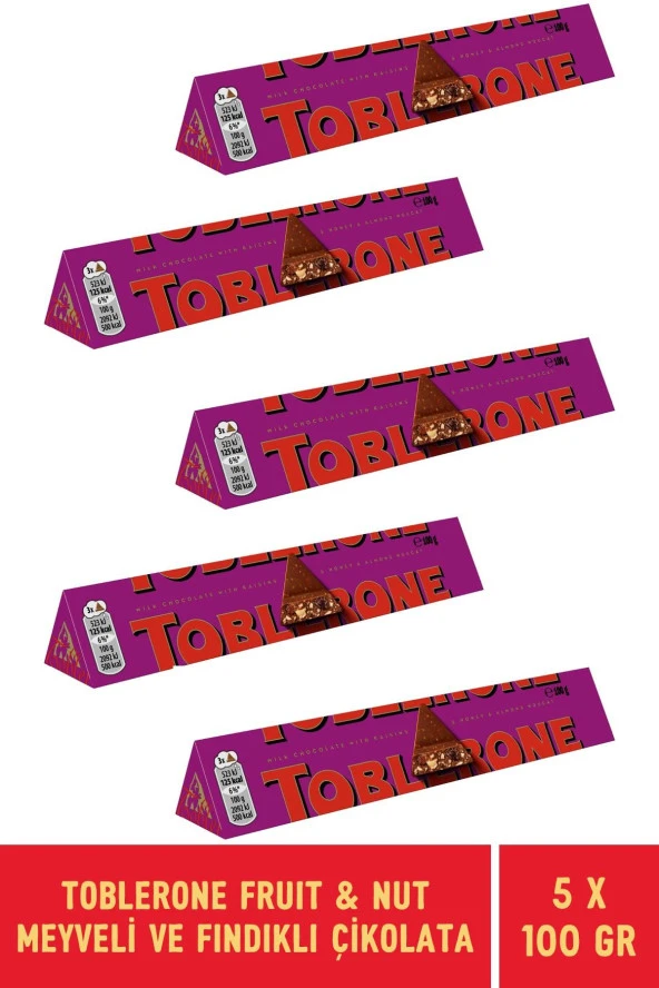 Toblerone Fruit & Nut Meyveli ve Fındıklı Tablet Çikolata 100 gr - 6 Adet