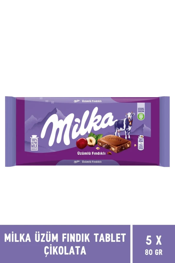 Üzüm Fındık Tablet Çikolata 80 gr - 5 Adet - Resim 2