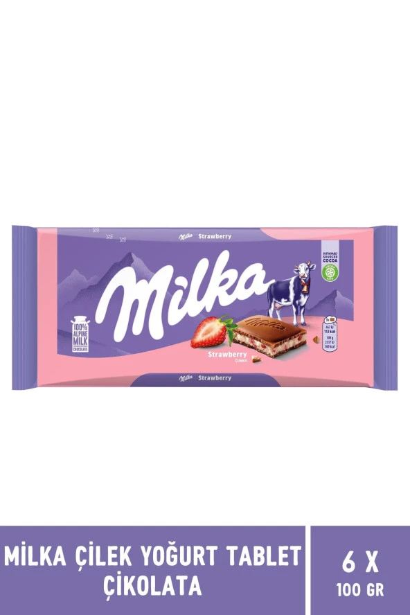 Milka Çilekli Yoğurtlu Tablet Çikolata 100 gr - 6 Adet - 2