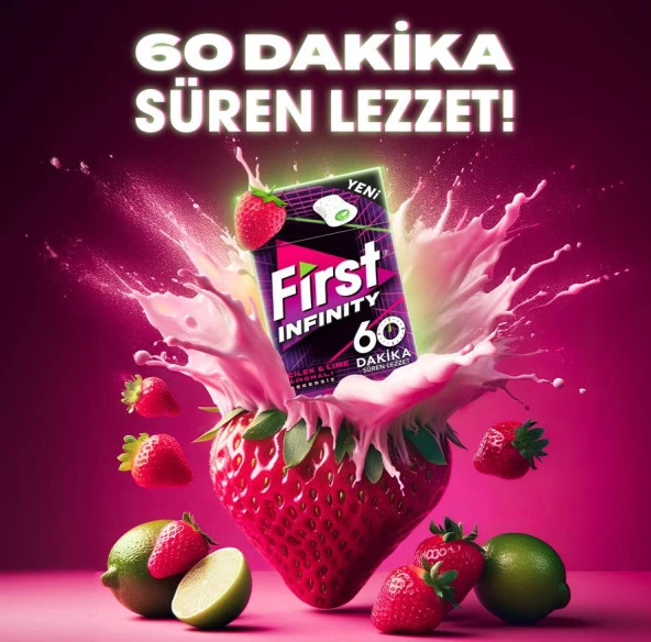 First Infinity 60 Dakika Çilek & Lime Aromalı Şekersiz Draje Sakız - 12 Adet