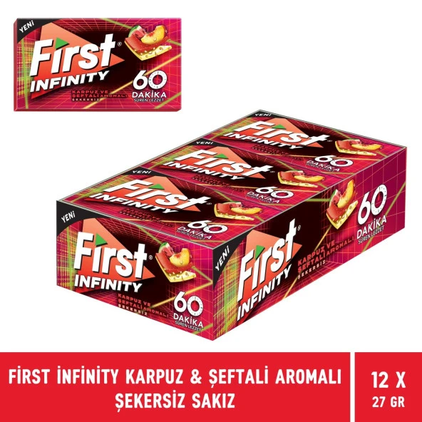 First Infinity 60 Dakika Karpuz & Şeftali Aromalı Şekersiz Sakız - 12 Adet - Resim 2