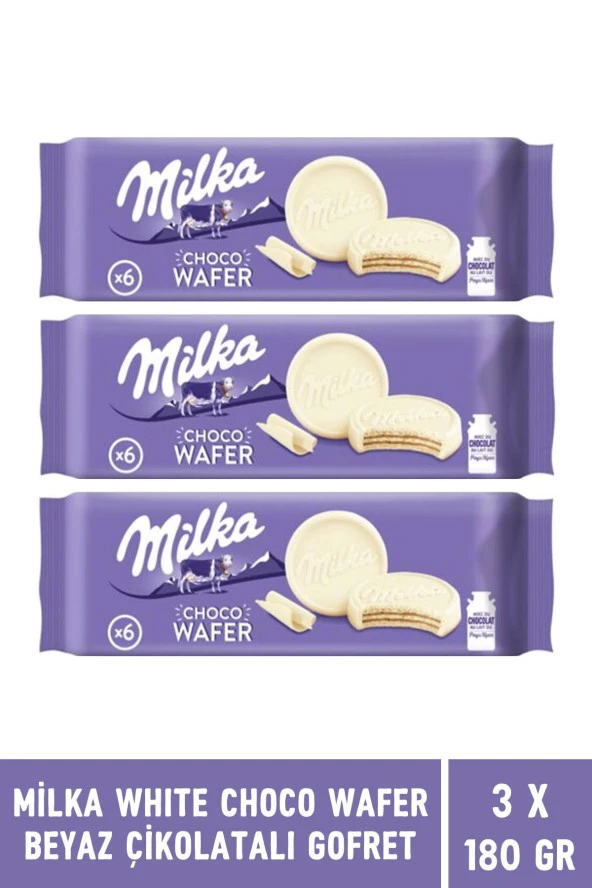 Milka White Choco Wafer Beyaz Çikolatalı Gofret 180 gr - 3 Adet