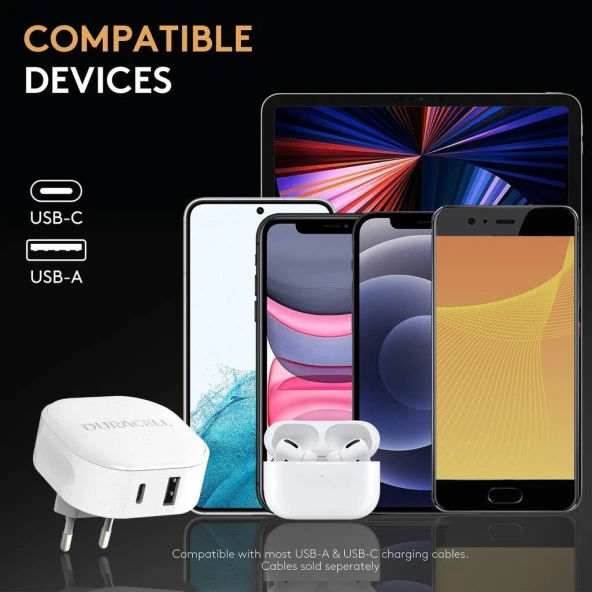 Duracell 30W 4X Hızlı Şarj Başlığı ( USB-A,USB-C ) - Beyaz - 7