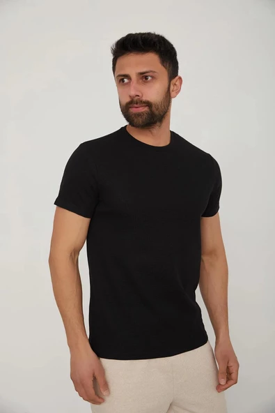 Cazador B.Yaka  K.Kol  Erkek T-şhirt 4140 Siyah - Resim 3