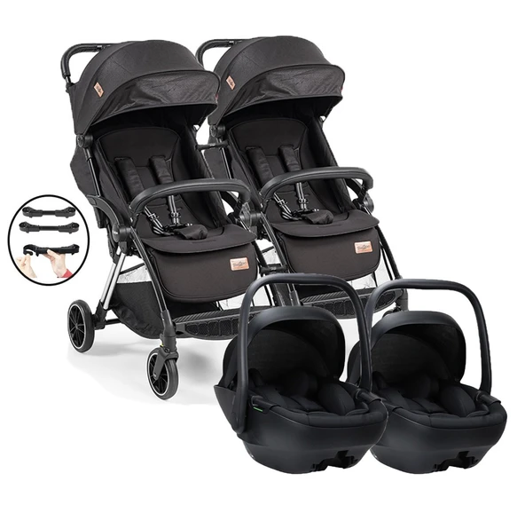 Baby2go Tulipa Cabin Otomatik Katlanan İkiz Travel Bebek Arabası / Siyah