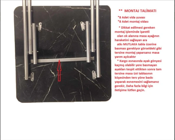 Mermer Desenli Krem Katlanır Balkon Masası - 50x80 cm - Resim 4