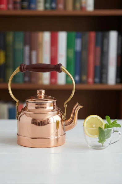 Turna Bakır Çayyolu Demlik Ahşap Kulp Düz Kırmızı Turna1974-1 - Resim 2