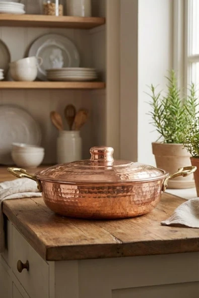 Turna Bakır Emirgan Tava 5 No 22 Cm El Dövme Kırmızı Turna7601-1 ürün görseli